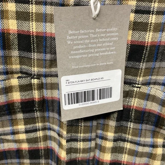 Everlane Plaid Flannel Button Down Shirt‎ Womens XS Brown Yellow Blue - Picture 5 of 6